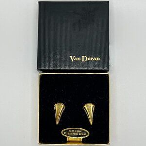 VAN DORAN Vintage Genuine Diamond dust Earrings Gold and Black